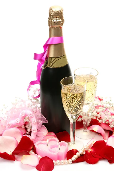 Champagne och rosor för händelse — Stockfoto