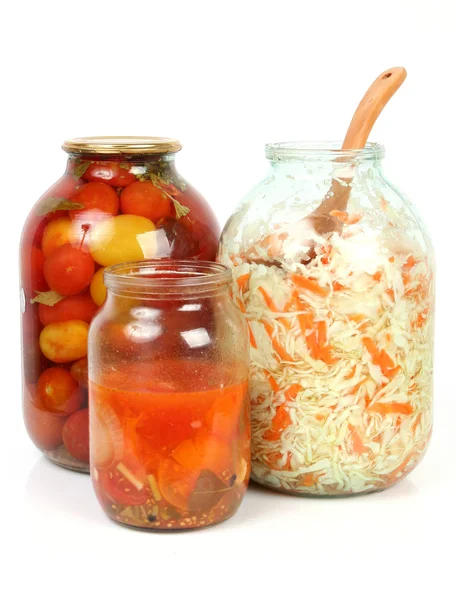 Salty vegetables in jars — Stock Photo, Image