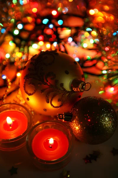 Decorative spheres and candles — Stok fotoğraf