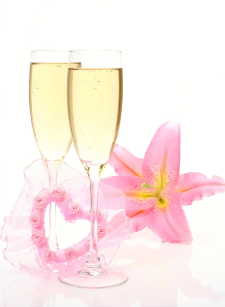 Champagne wine and flower — Stock Photo, Image