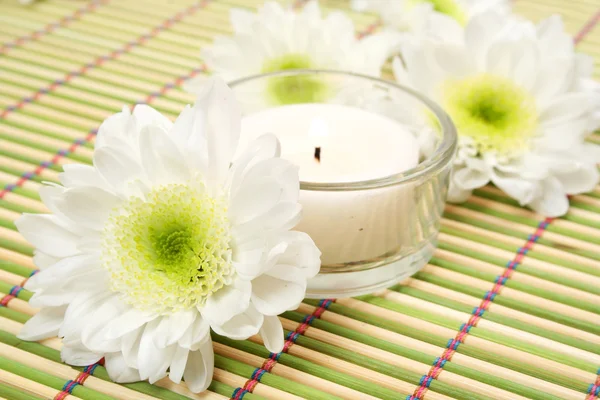 Flowers with candles as decoration — Stock Photo, Image