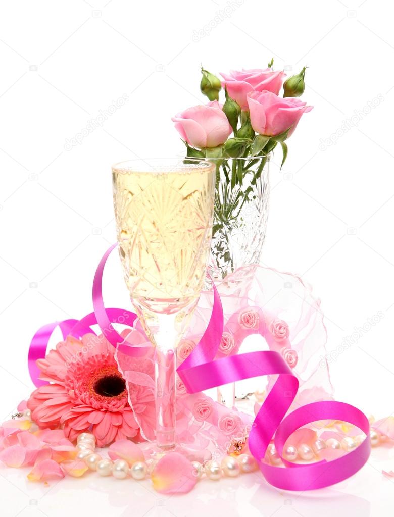 bilder på blommor och champagne