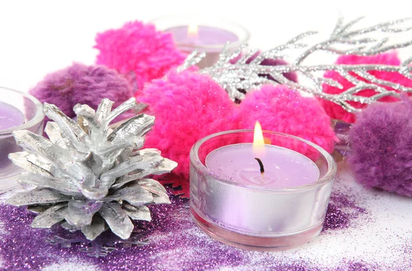 Candle and Christmas decorations — Stock Photo, Image