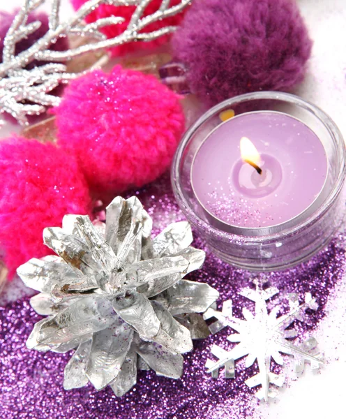 Candle and Christmas decorations — Stock Photo, Image