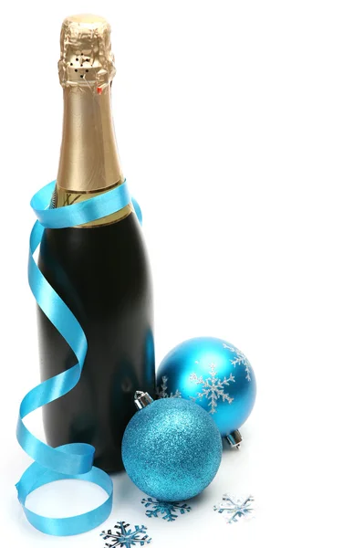 Christmas decorations and champagne — Stock Photo, Image