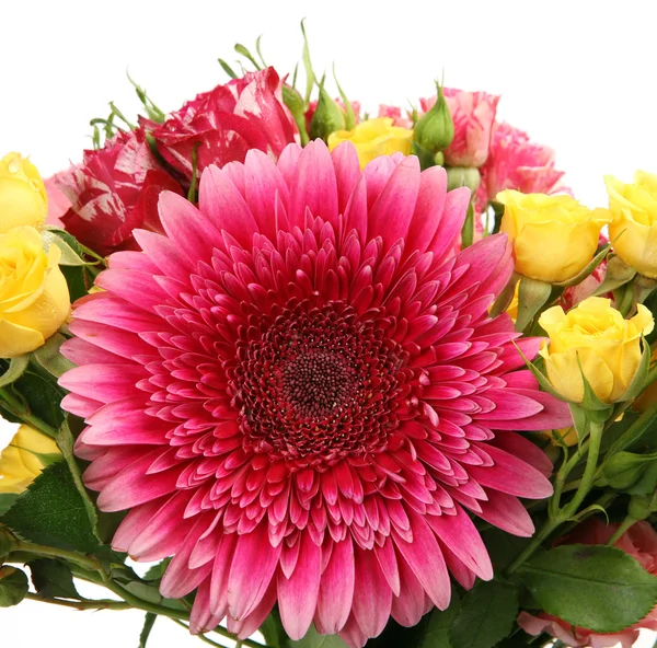 Strauß Gerbera und farbige Rosen — Stockfoto