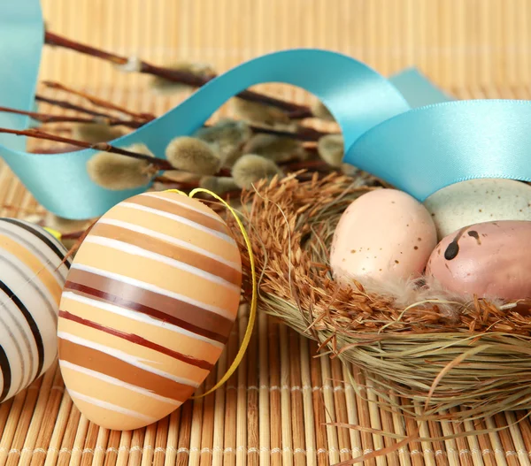 Easter eggs and willow branches — Stock Photo, Image