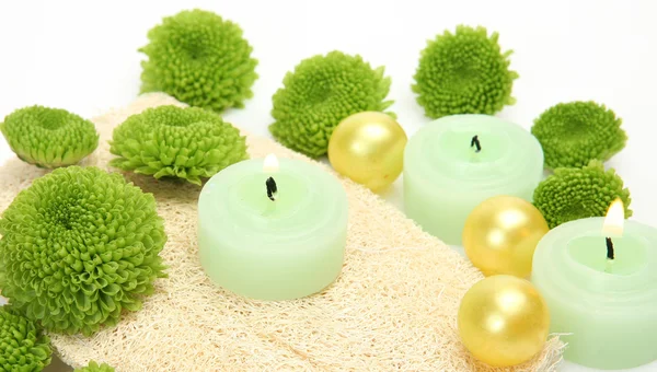 Green flowers and candles — Stock Photo, Image