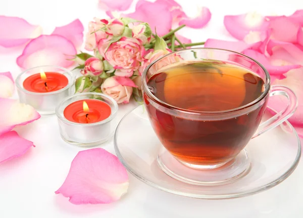 Té, velas y rosas — Foto de Stock