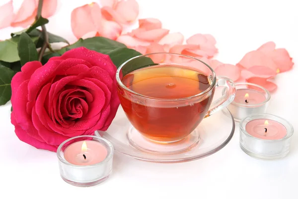 Chá e rosas flores — Fotografia de Stock