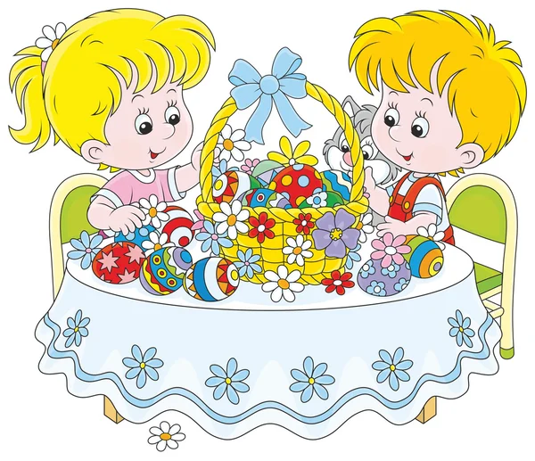 Children with an Easter basket — Stock Vector