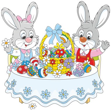 Bir Paskalya sepeti tavşanlarla