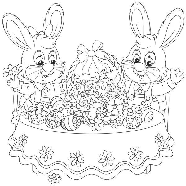 Rabbits with an Easter basket — Stock Vector