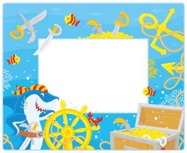 Çerçeve bir korsan köpekbalığı ve batık hazine