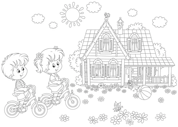 Children riding bicycles — Stock Illustration Children riding bicycles Royalty Free Stock Illustrations