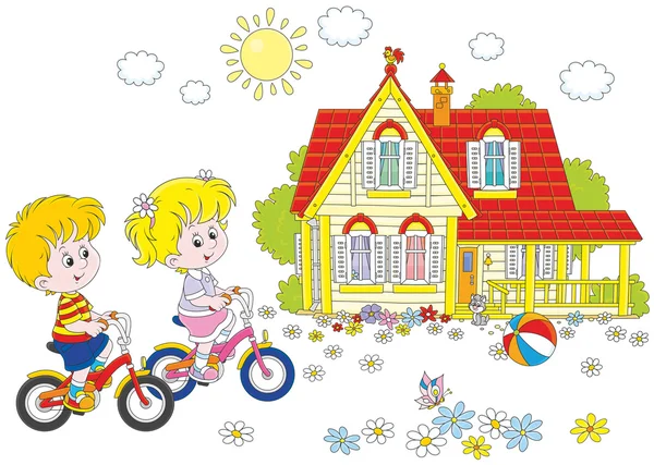 Children riding bicycles — Stock Illustration Children riding bicycles Stock Illustration