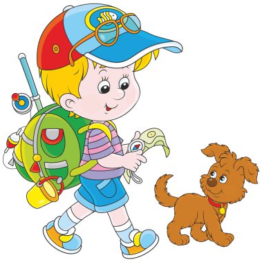 Çocuk backpacker yürüyüş