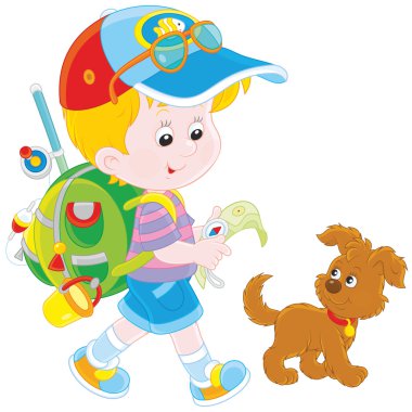 Çocuk backpacker yürüyüş