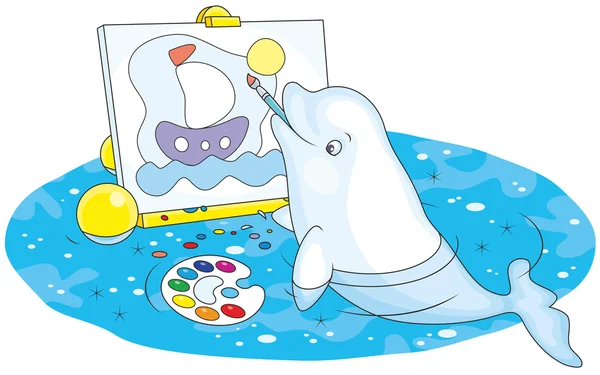 Beluga whale painter — Stock Vector