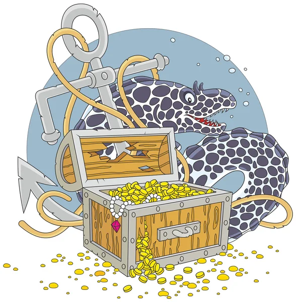 Moray and a treasure chest — Stock Vector