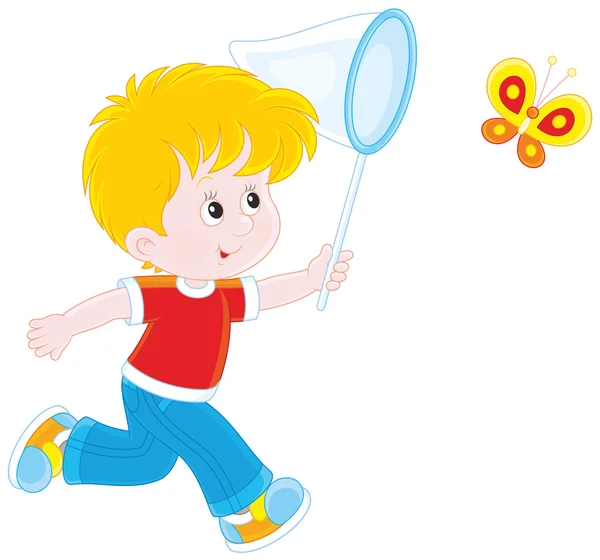 Boy catching a butterfly — Stock Vector