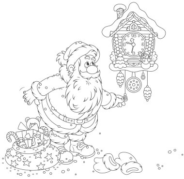 Santa winding up his cuckoo-clock clipart