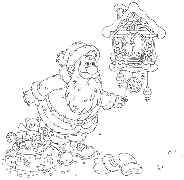 Santa winding up his cuckoo-clock — Stock Vector