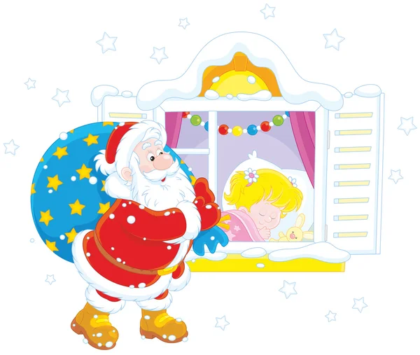 Santa s vánoční dárky — Stockový vektor