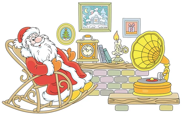 Père Noël Assis Dans Son Fauteuil Bascule Grinçant Reposant Après — Image vectorielle