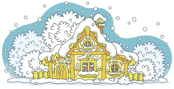 Snow Covered Small Wooden House Fairytale Snowy Frosty Winter Night — Stock Vector