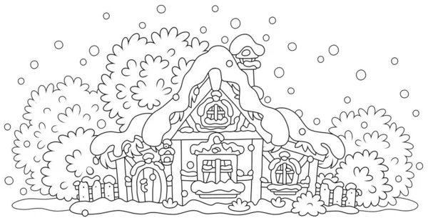 Pequeña Casa Madera Cubierta Nieve Pueblo Cuento Hadas Una Noche — Vector de stock