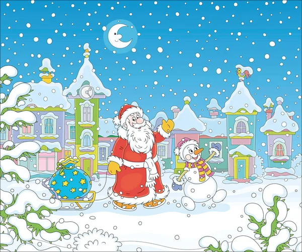 Noel Baba Kardan Adam Noel Den Bir Gece Önce Küçük — Stok Vektör