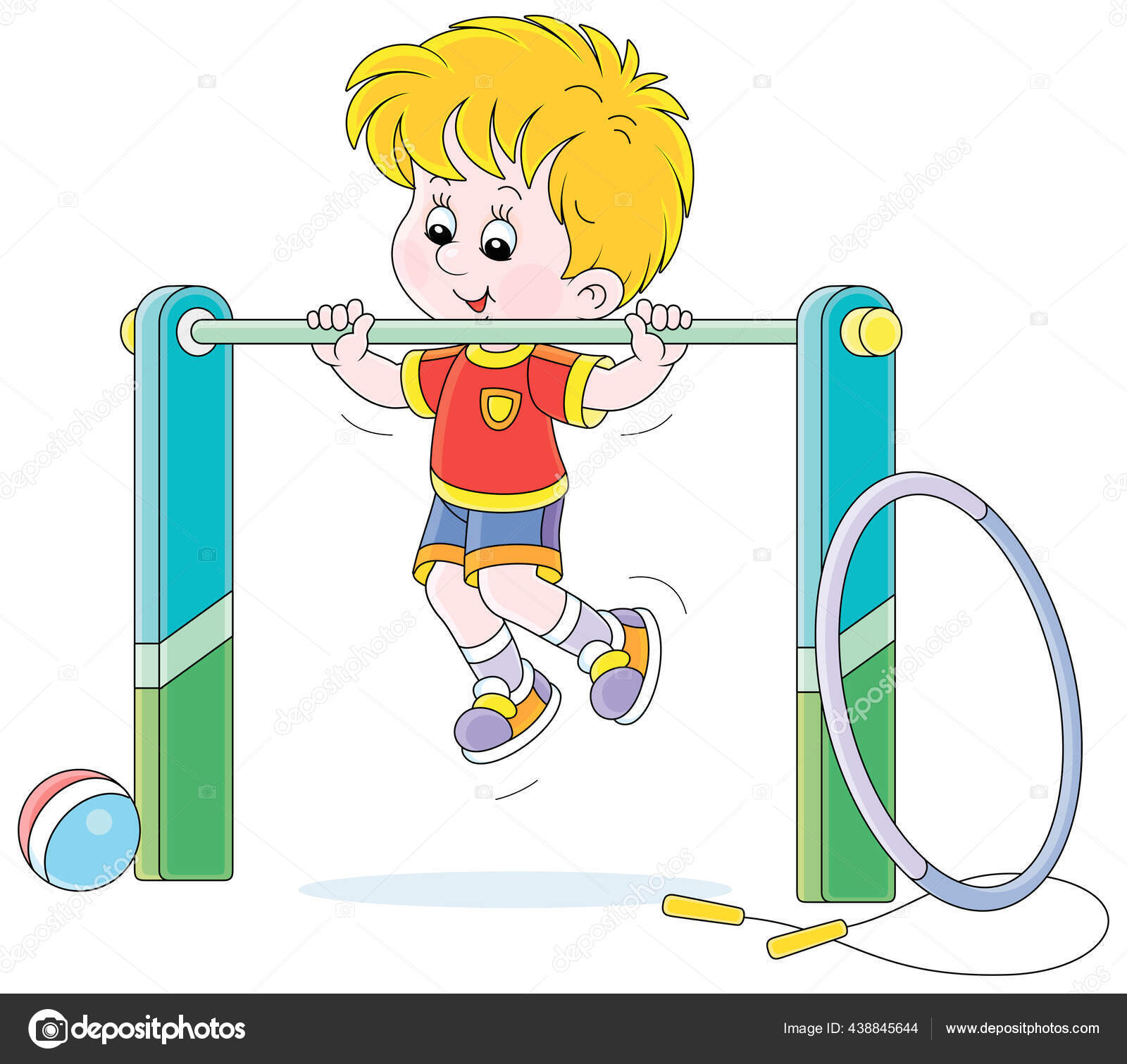 Cheerful Little Boy Pulling Himself Sport Horizontal Bar Gym Vector Stock  Vector by ©AlexBannykh 438845644