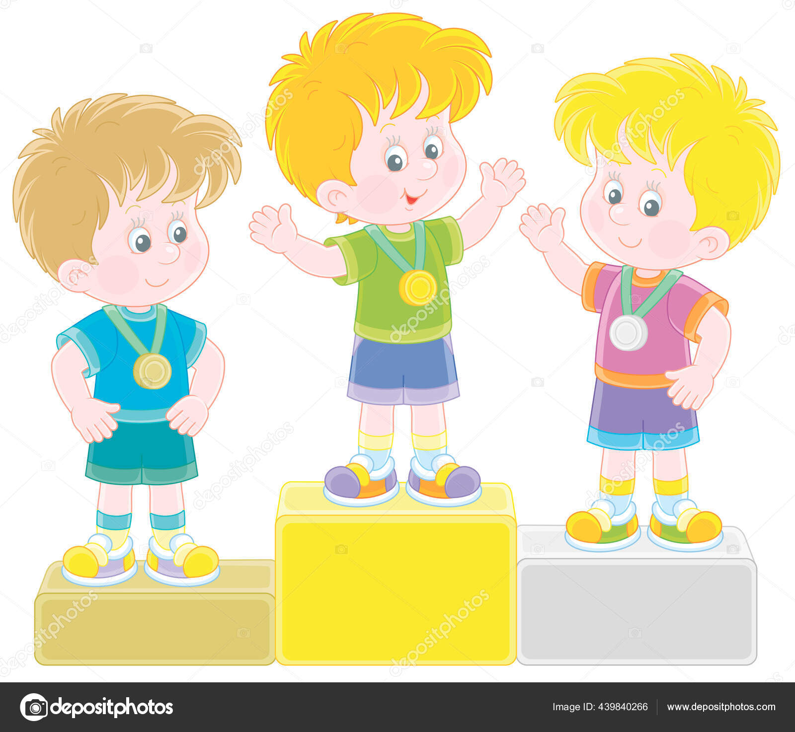 Happy Little Kids Winners Gold Silver Bronze Medals Standing Podium Stock  Vector Image by ©AlexBannykh #439840266