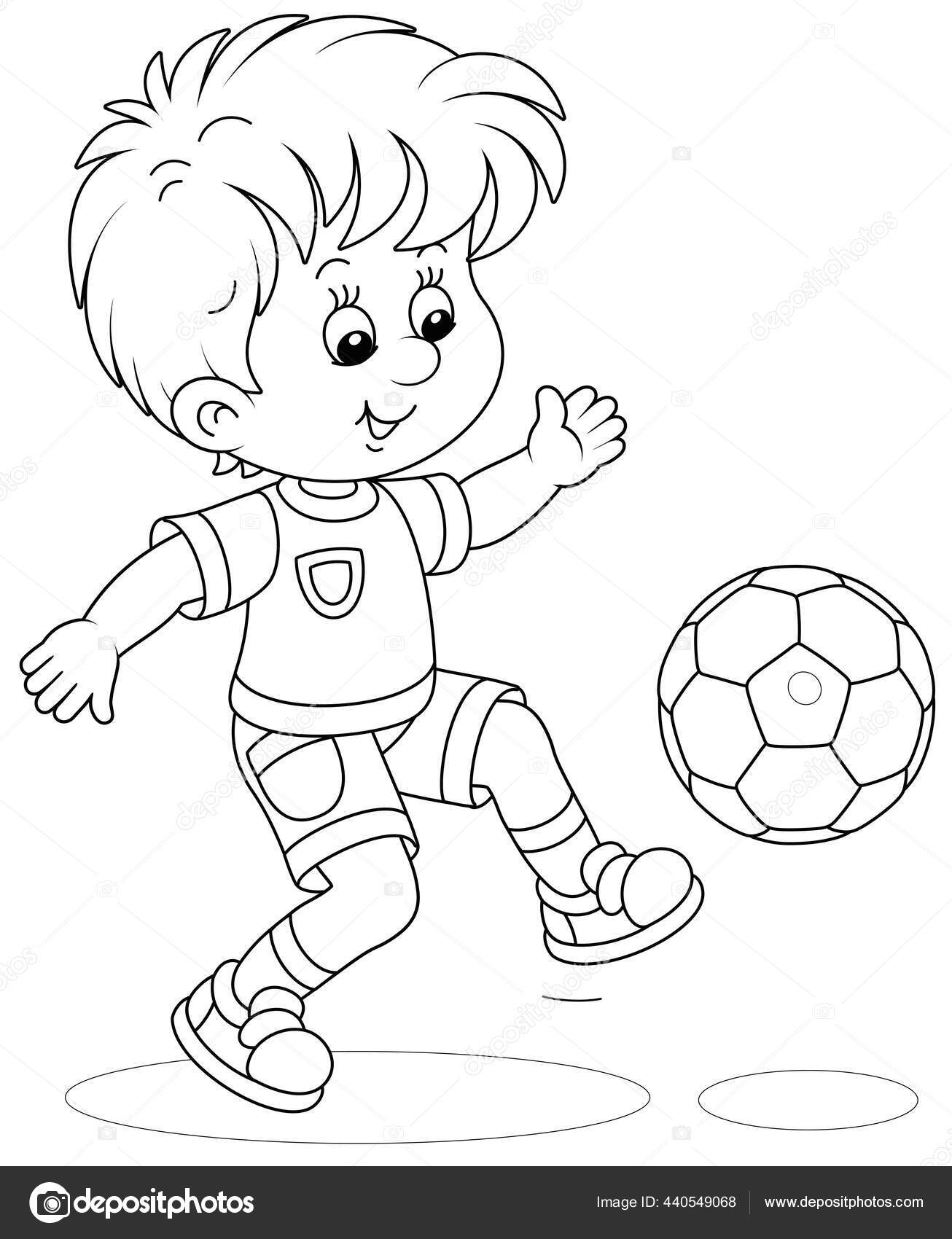 Pequeno Jogador Futebol Chutando Uma Bola Jogo Treinamento Campo