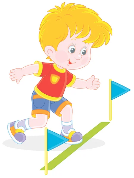 Little Boy Start Running Race Athletics Competition Sports Ground Vector — Stock Vector