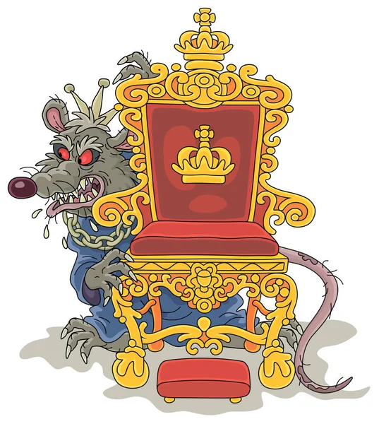 Spiteful Insidious Old Rat King Shabby Tail Wearing Gold Crown — Stock Vector