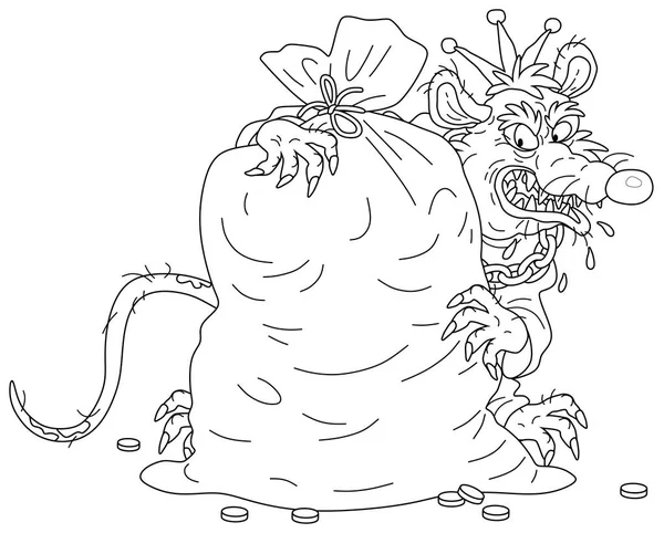 Злобный Жадный Старый Крысиный Король Потрепанным Хвостом Ухмыляющийся Обнимающий Большой — стоковый вектор