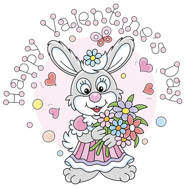 Днем Щасливих Валентинів Вітальня Милим Маленьким Захопленим Кроликом Щасливо Посміхається — стоковий вектор