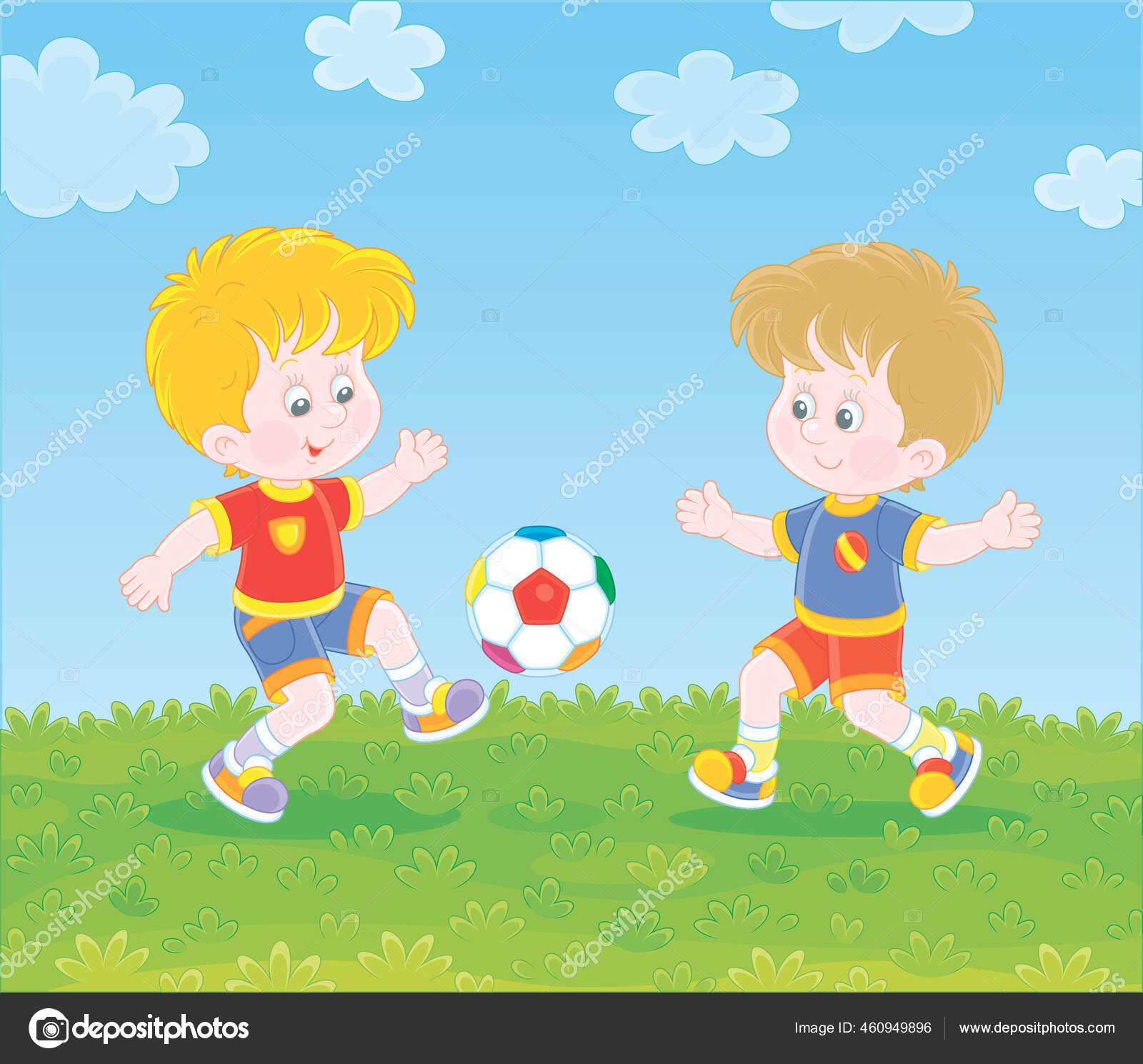 Pequenos Jogadores Futebol Chutando Uma Bola Colorida Jogo