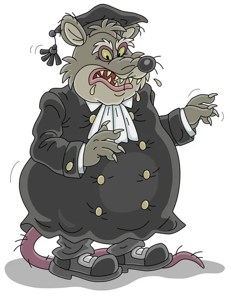 Złośliwy Tłusty Sędzia Szczur Czarnej Sukni Niesłusznym Oskarżeniem Sesji Sądowej — Wektor stockowy
