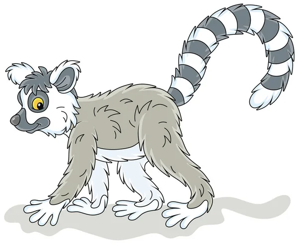 Exotic Tropical Madagascar Ring Tailed Lemur Walking Vector Cartoon Illustration Royaltyfria illustrationer