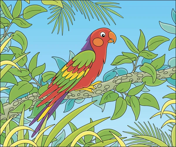 Loro Exótico Colorido Con Una Cola Larga Plumaje Colores Brillantes — Archivo Imágenes Vectoriales