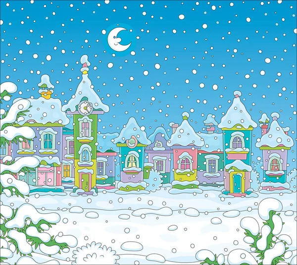 Fond Noël Avec Des Maisons Jouets Colorés Une Jolie Petite — Image vectorielle