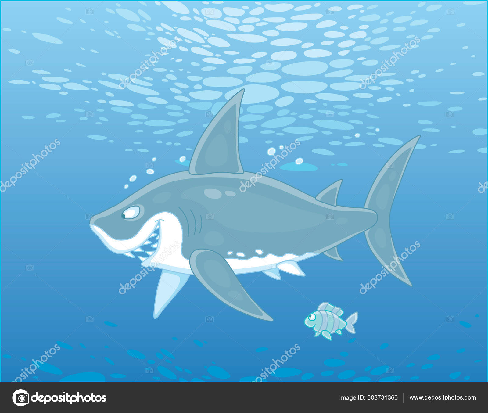 lustige grosse weisse hai verschmitzt lachelnd und schwimmen mit einem vektorgrafik lizenzfreie grafiken c alexbannykh 503731360 depositphotos