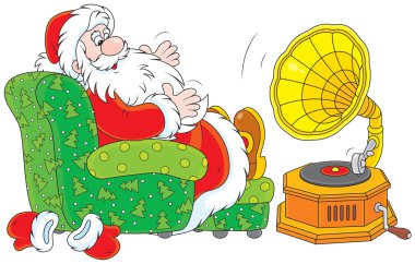 Santa Claus listening to music clipart