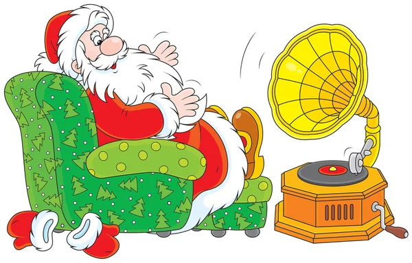 Santa Claus escuchando música — Vector de stock