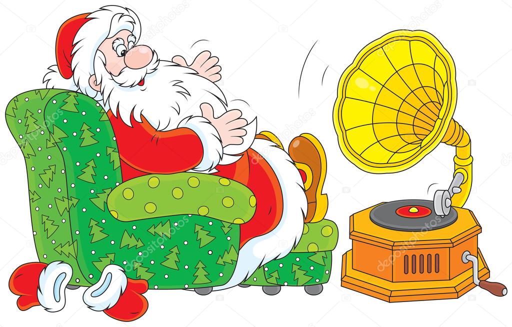 Santa Claus listening to music