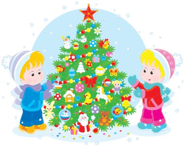 çocuk ve Noel ağacı