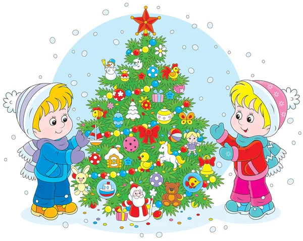 Children and Christmas tree — Stock Illustration Children and Christmas tree Royalty Free Stock Vectors